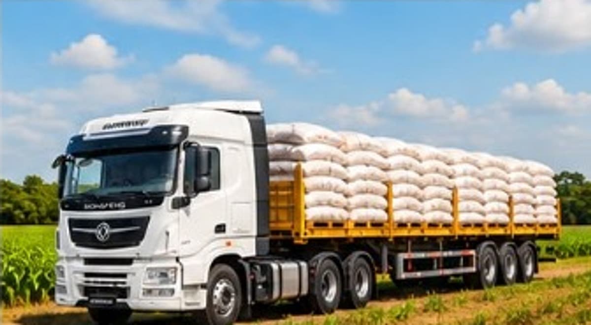 Camião DongFeng transportando produção agrícola em sacarias — NS Express